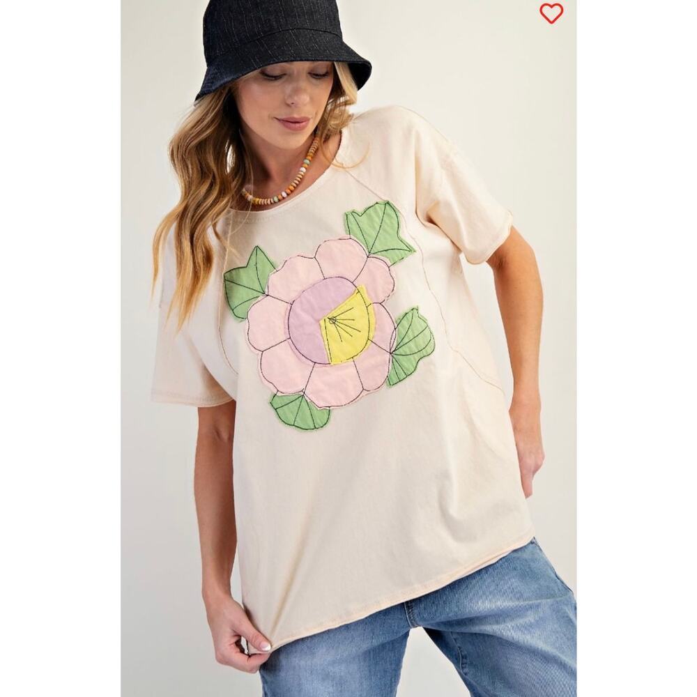 Easel - Flower Patch Mineral Washed Knit Top - Medium